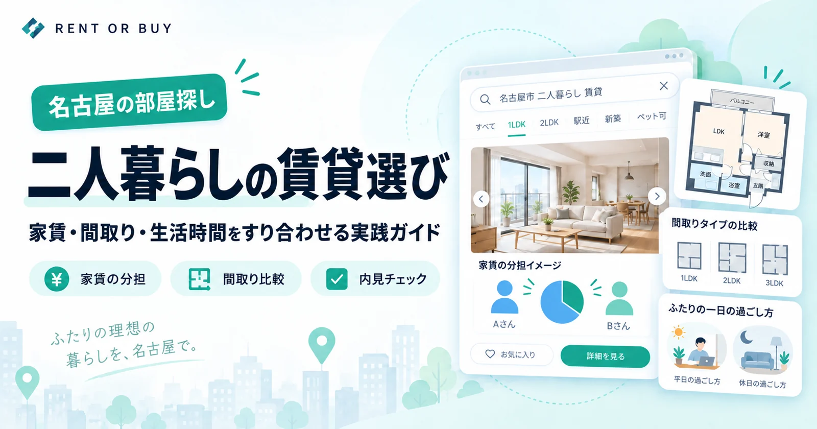 二人暮らしの賃貸選び|家賃・間取り・生活時間をすり合わせる実践ガイドを説明する図解